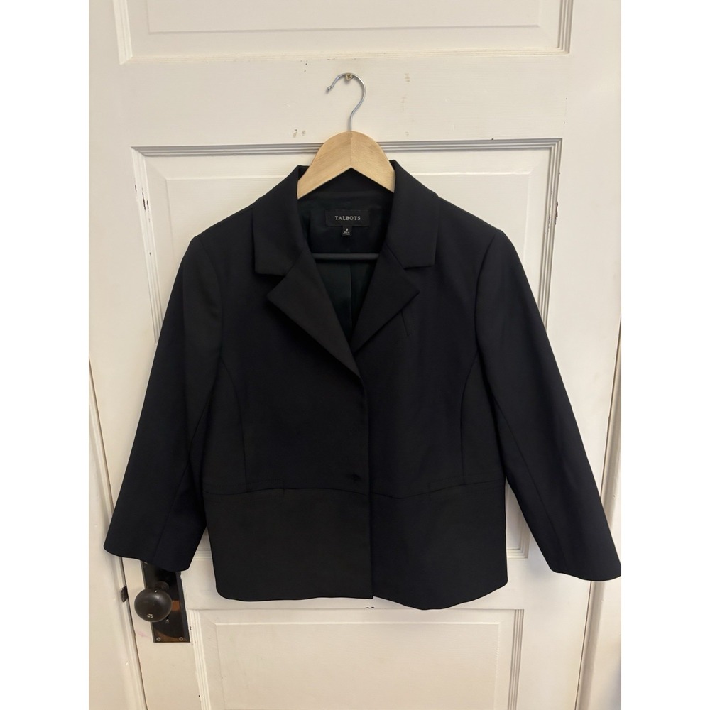 Talbots Women's Black Blazer Swing Jacket Snap‎ Front Size 8
